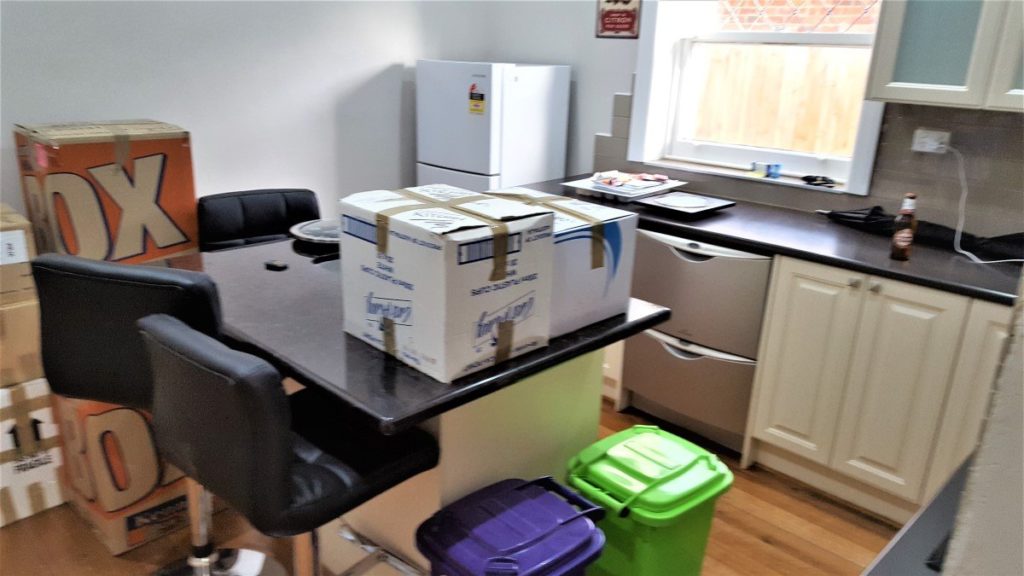 House Packers Services boxes in kitchen.